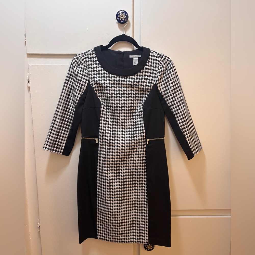 H&M Black and White Houndstooth Long Sleeve Dress